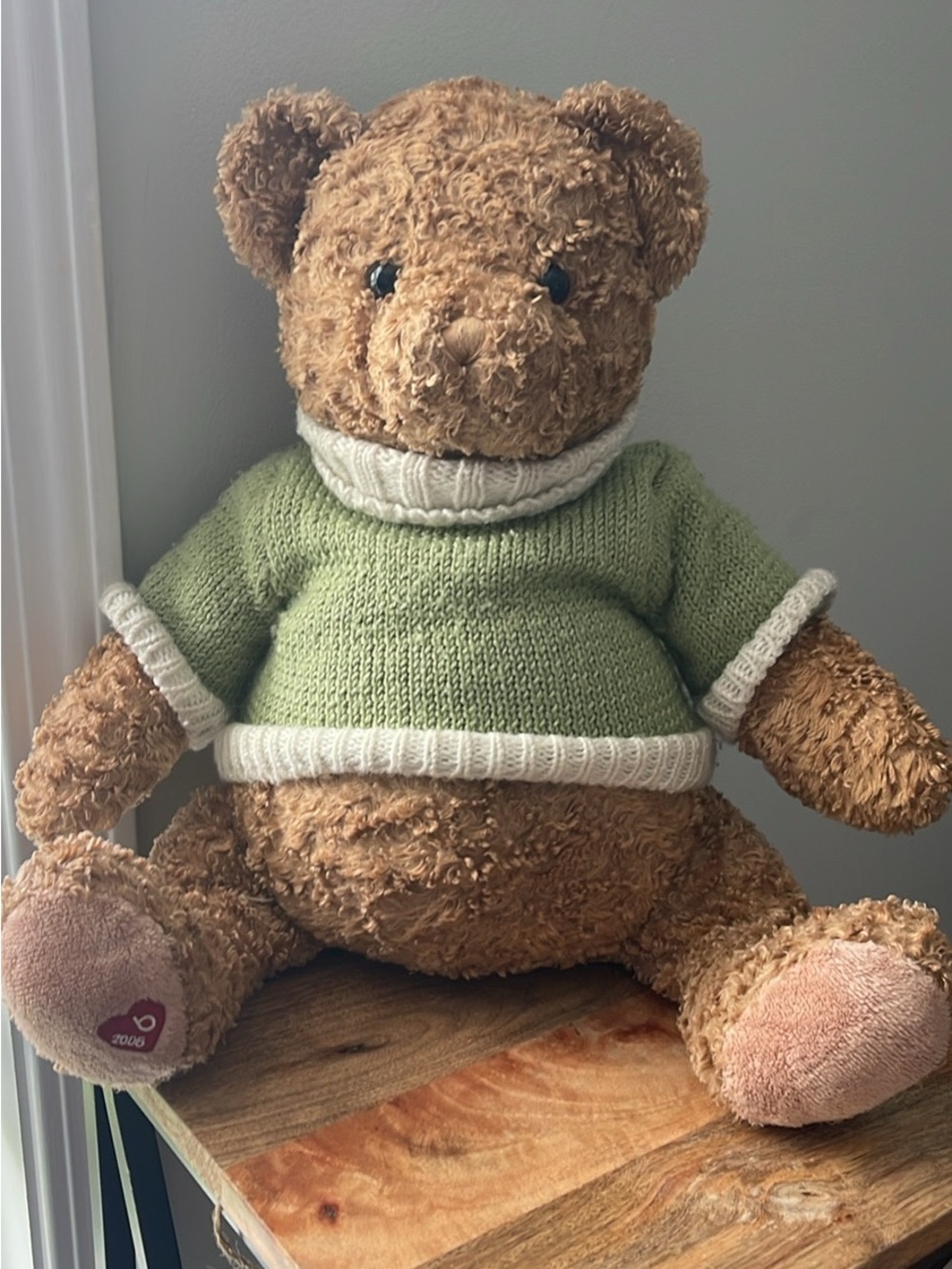 Gund Brown Teddy Bear with Green Knit Sweater
